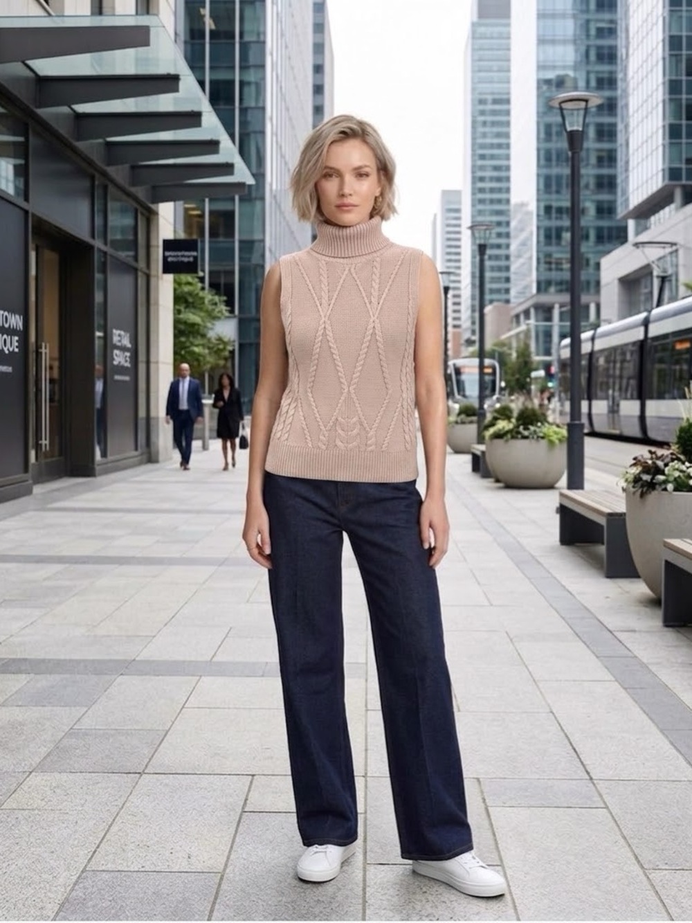 Turtleneck Cable Knit Tank Sweater